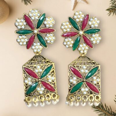 Oxidized Multicolor Stone-Studded Jhumki – A Majestic Fusion of Tradition & Elegance