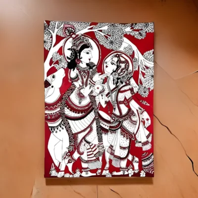 Madhubani Radha Krishna Dance Paper Unframed 12in by 10in