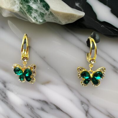 “Emerald Flutter Korean Earrings” – Where Elegance Takes Flight