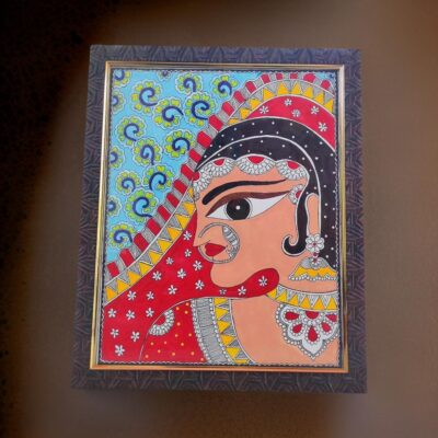 Radiant Bride in Red – Madhubani Canvas Painting (12x10 inch, Unframed)