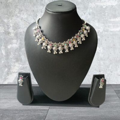 Boho Royale: Oxidised Multicolor Stone Choker Set by Kala Karigari