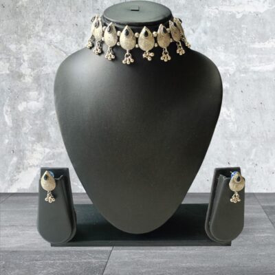 Noir Majesty: Oxidised Black Stone Choker Set by Kala Karigari