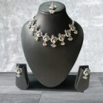 Boho Radiance: Oxidised White Stone Necklace Set by Kala Karigari
