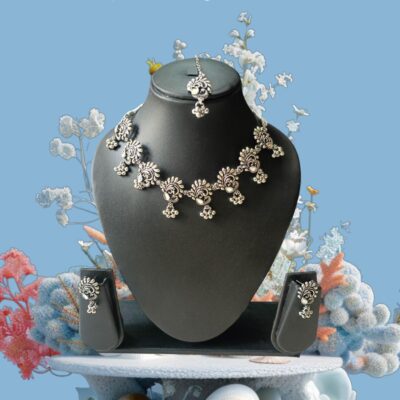 Boho Radiance: Oxidised Stone Necklace Set by Kala Karigari