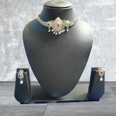 Boho Royalty Oxidised Silver Choker Necklace Set with Earrings