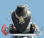 Vintage Charm Oxidised Silver Choker Set with Earrings