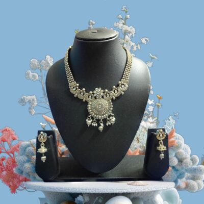 Vintage Charm Oxidised Silver Choker Set with Earrings