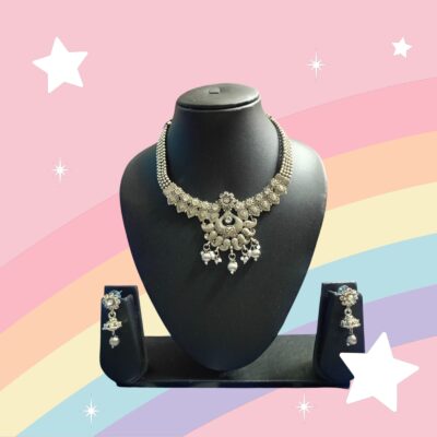 Antique Grace Oxidised Choker Necklace Set with Earrings