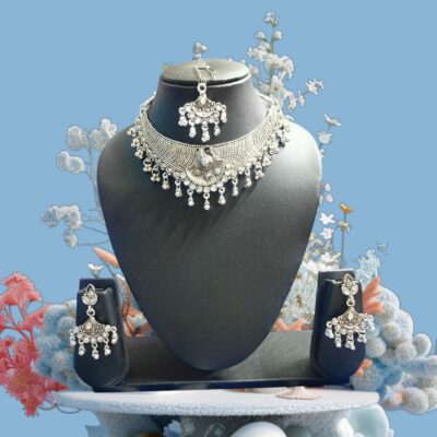 Royal Heritage Oxidised Silver Choker Set with Earrings