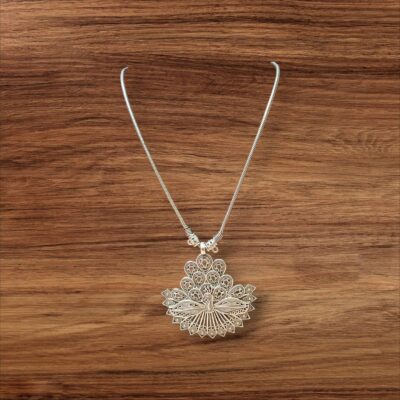 Peacock Grace: Premium Silver Polished Pendant with Chain