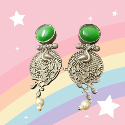 Mint Glow Handcrafted Brass Earrings with Light Green Stone – Ethnic Designer Jewellery for Women by Kala Karigari