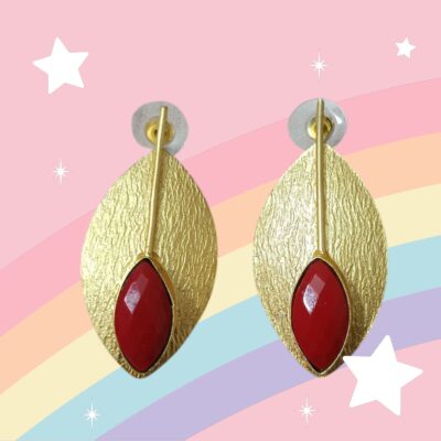 Gold Leaf Red Stone Brass Earrings – Premium Handcrafted by Kala Karigari