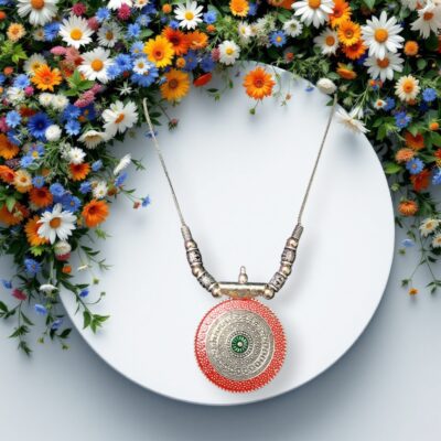 Boho Charm Oxidised Round Pendant – Handcrafted Tribal Necklace for Women