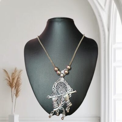 Krishna Divine Flute Oxidised Pendant Necklace – By Kala Karigari