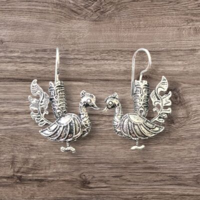 Regal Peacock Oxidised Hook Earrings