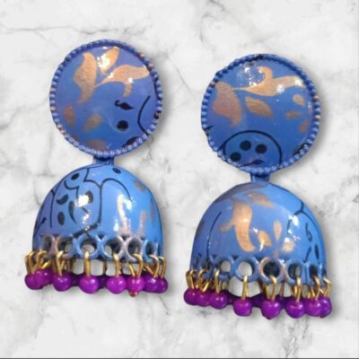 Azure Majesty Oxidised Skyblue Jhumki - Handcrafted Heavy Earrings by Kala Karigari