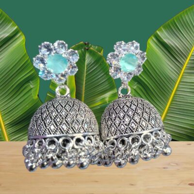 Celestial Hues Oxidised Jhumki (Sky Blue & Pink)