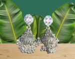 Celestial Hues Oxidised Half Circle Jhumki (Sky Blue & Pink)