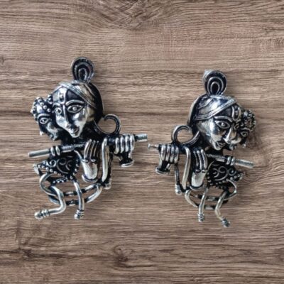 Divine Flute Oxidised Radha Krishna Earrings - Handcrafted by Kala Karigari