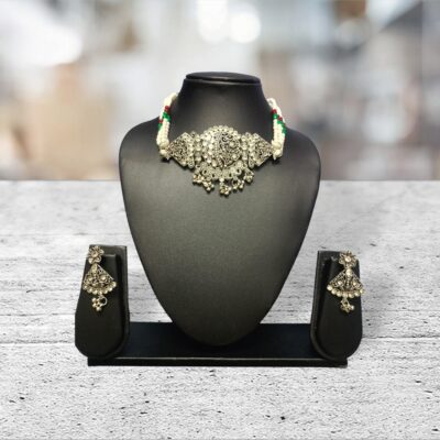 Boho Royale: Oxidised Multicolor Stone Choker Set by Kala Karigari