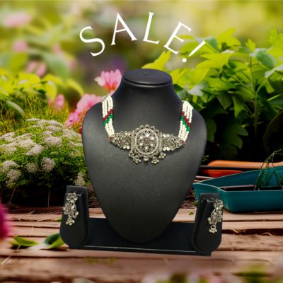 Boho Royale: Oxidised Multicolor Stone Choker Set by Kala Karigari