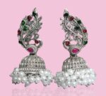 Peacock Radiance Oxidised White Stone Jhumki by Kala Karigari