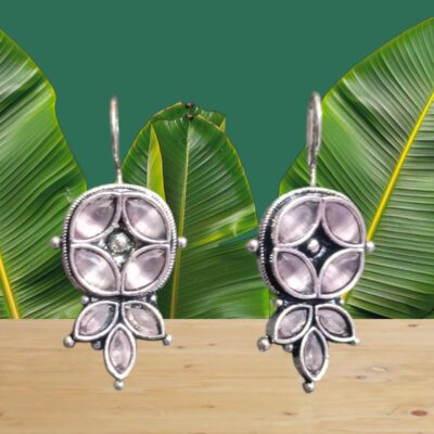 Vintage Bloom Oxidised Hook Earrings by Kala Karigari